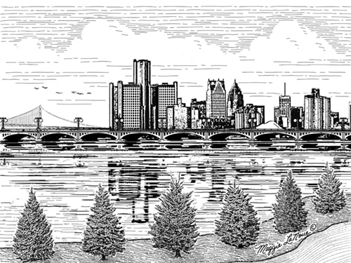 Detroit Skyline View from Belle Isle - 500px art copyright Maggie LaNoue