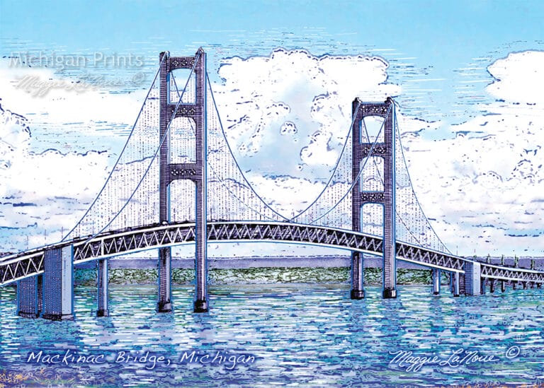 Mackinac Bridge - Michigan Prints - 1000px art copyright Maggie LaNoue
