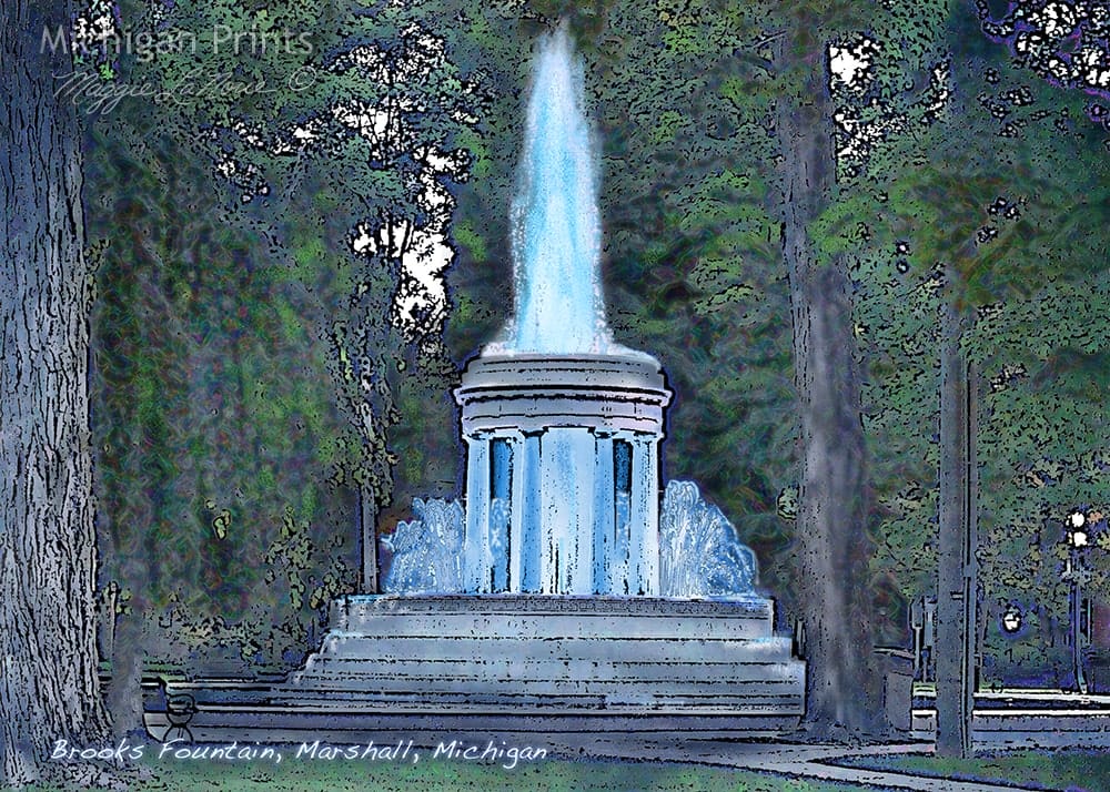 Marshall - Brooks Fountain - Michigan Prints - 1000px art copyright Maggie LaNoue