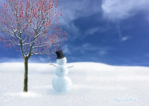 Winter One Snowman - #208-1 - 500px Art copyright Maggie LaNoue, MichiganPrints.net