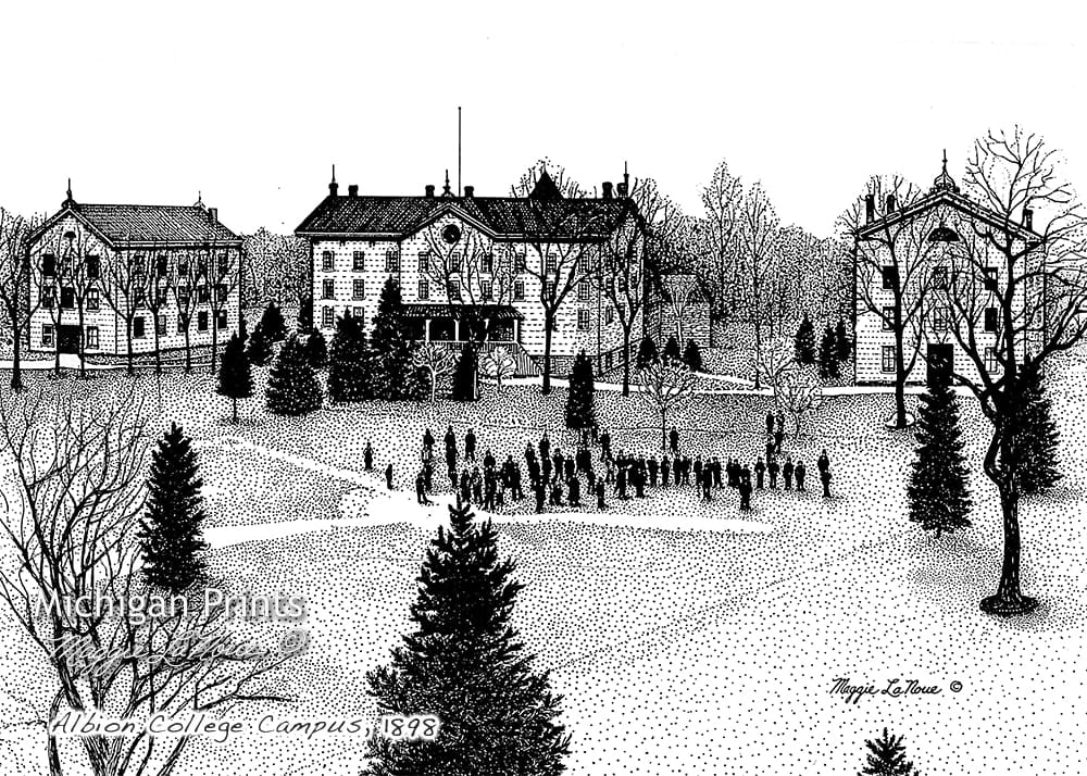 Albion College Campus 1898 - 1000px art copyright Maggie LaNoue