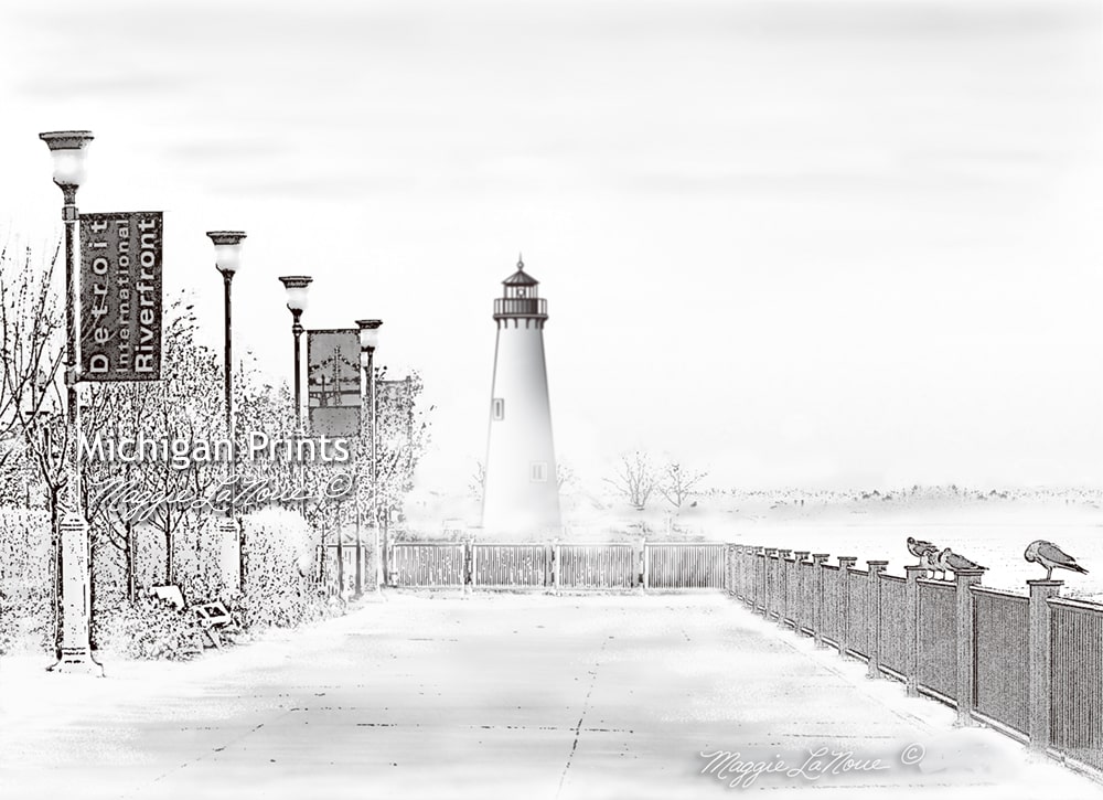 Detroit Milliken Lighthouse - 1000px art copyright Maggie LaNoue