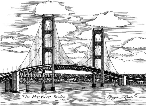 Mackinac Bridge, Black & White, Mackinac Island - 1000px art copyright Maggie LaNoue