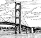 Mackinac Bridge, Black & White, Mackinac Island - 144px art copyright Maggie LaNoue