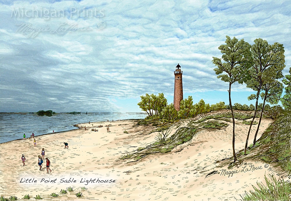 Pentwater - Little Sable Point Light - Michigan Prints - 1000px art copyright Maggie LaNoue